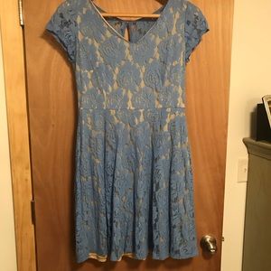 Sz 12 blue Lace dress. Nude color lining. EUC